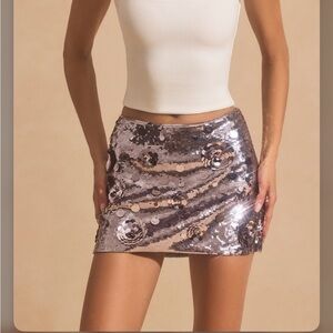 Sequin-Embellished Mini Skirt in Silver holiday NYE
